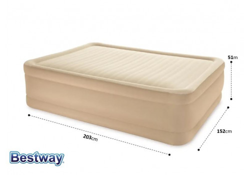 69037 Кровать двухспальная BestWay 203х152х51см со встроенным насосам с автоподкачкой