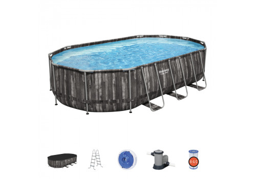 5611R Bestway Овальный каркасный бассейн, 610х366х122см +фильтр-насос, лестница, тент